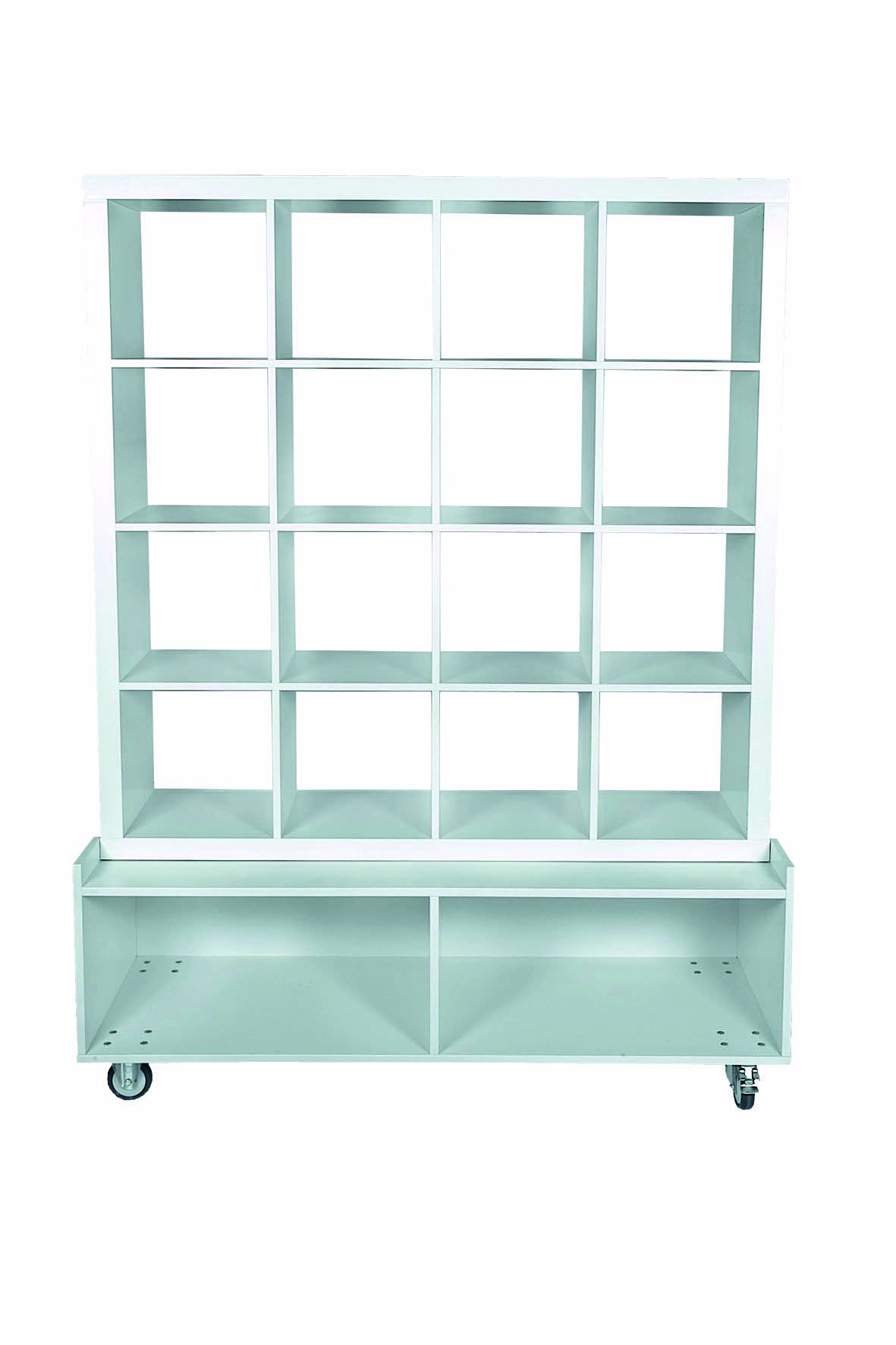 Thekenrückwand mit Unterbau WHITE (16 Fächern & rollbar)